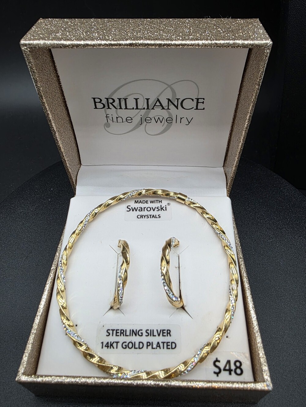 BRILLANCE 14KT Gold-Plated Sterling Silver Necklace & Hoop Earring Set - Gold